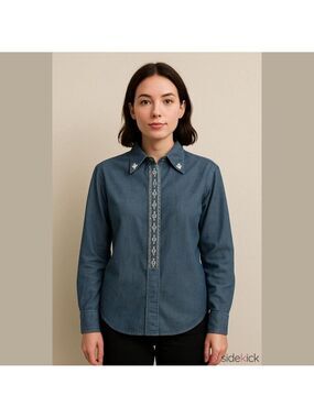 Vintage Embroidered Denim Shirt Long Sleeve Boho Western Country